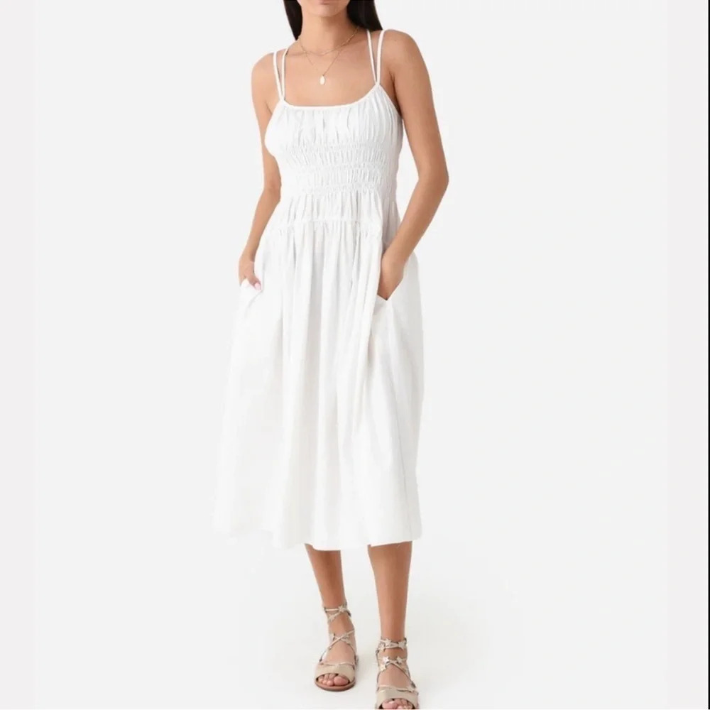 Ciao Lucia Volta Midi Dress White Large NWT Coastal Beach Vacation Contemporary